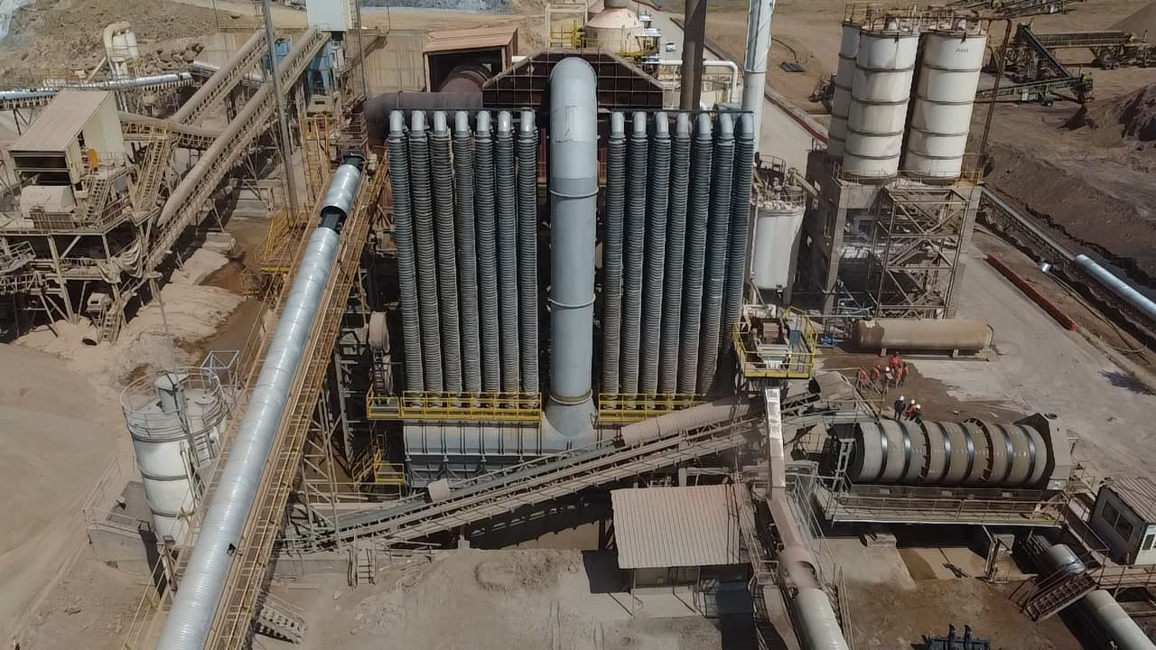 Aerial view of multicyclone heat recovery system installed at minerals processing plant