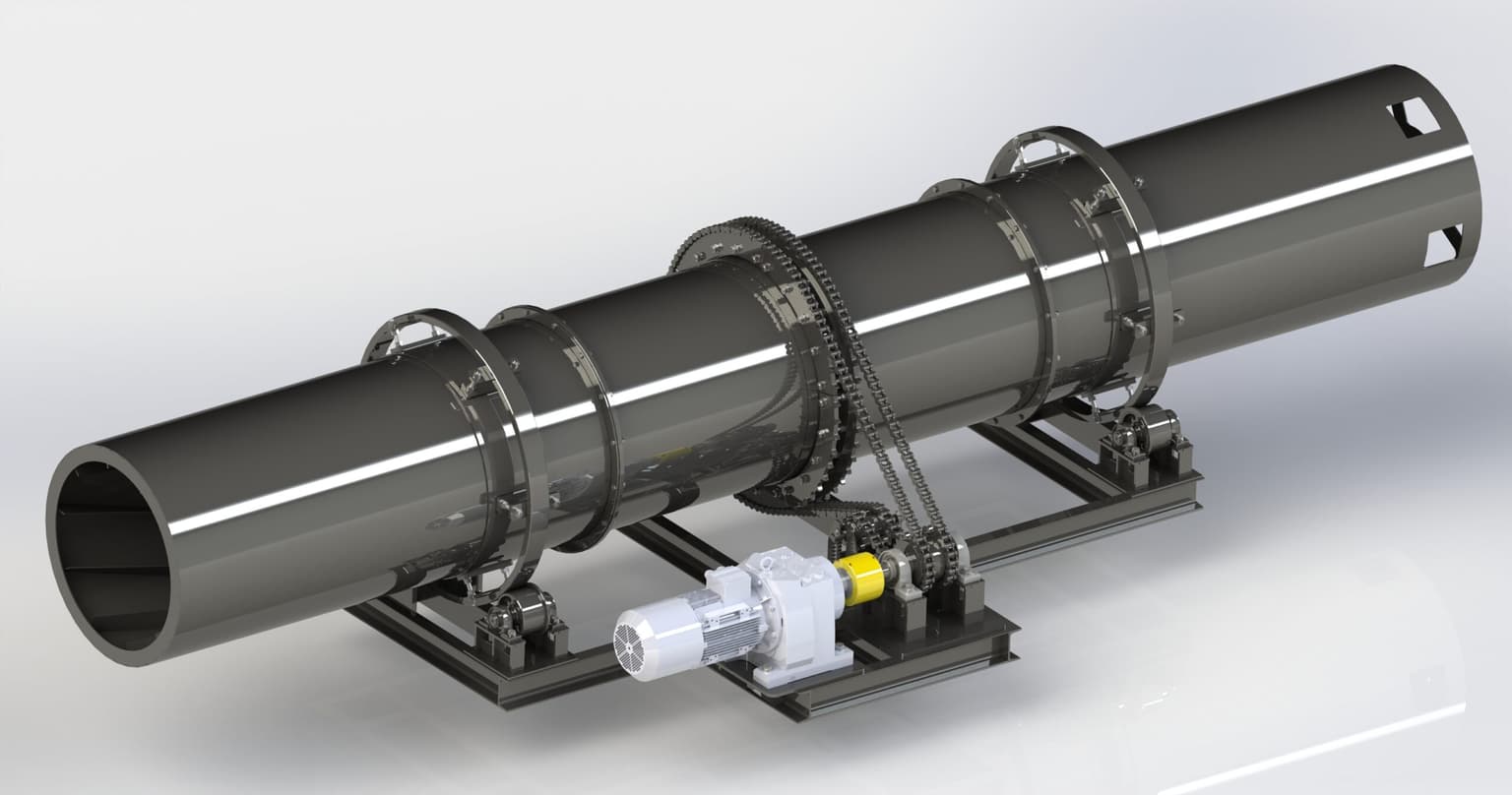 Rotary drum dryer commissioned on-site — industrial drying plant for mineral processing