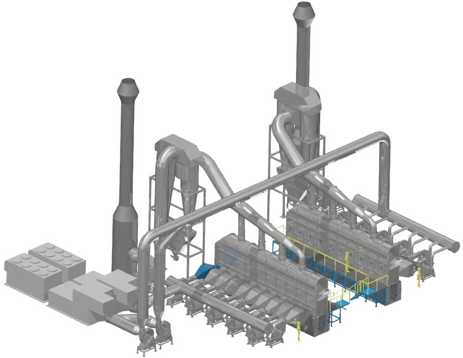 Static (Indirectly Heated) Fluidized Bed Dryer — Maximum energy efficiency, minimum exhaust gas — indirect heating for solvent recovery and dust-critical applications.